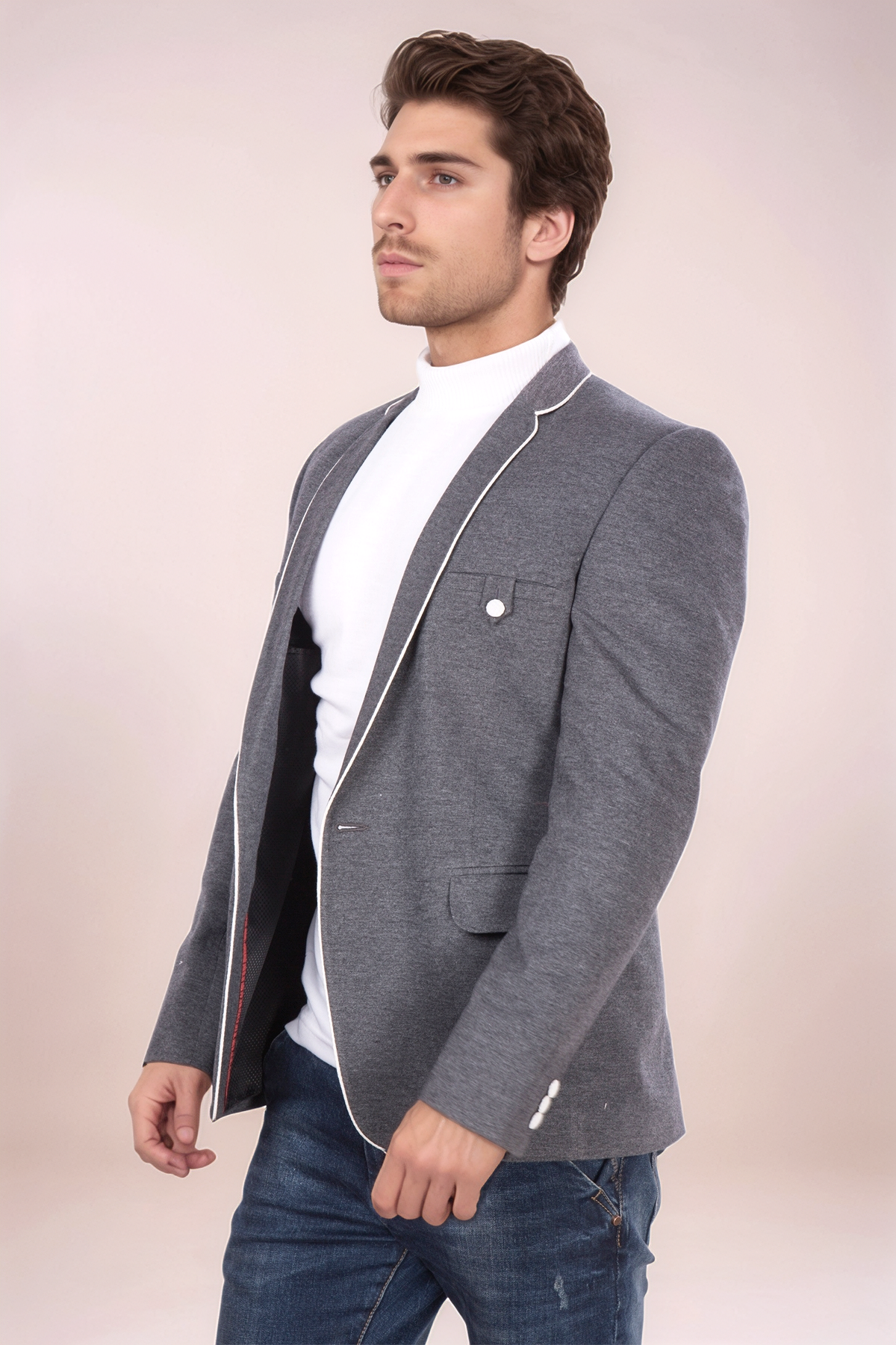 Grey Piping Blazer
