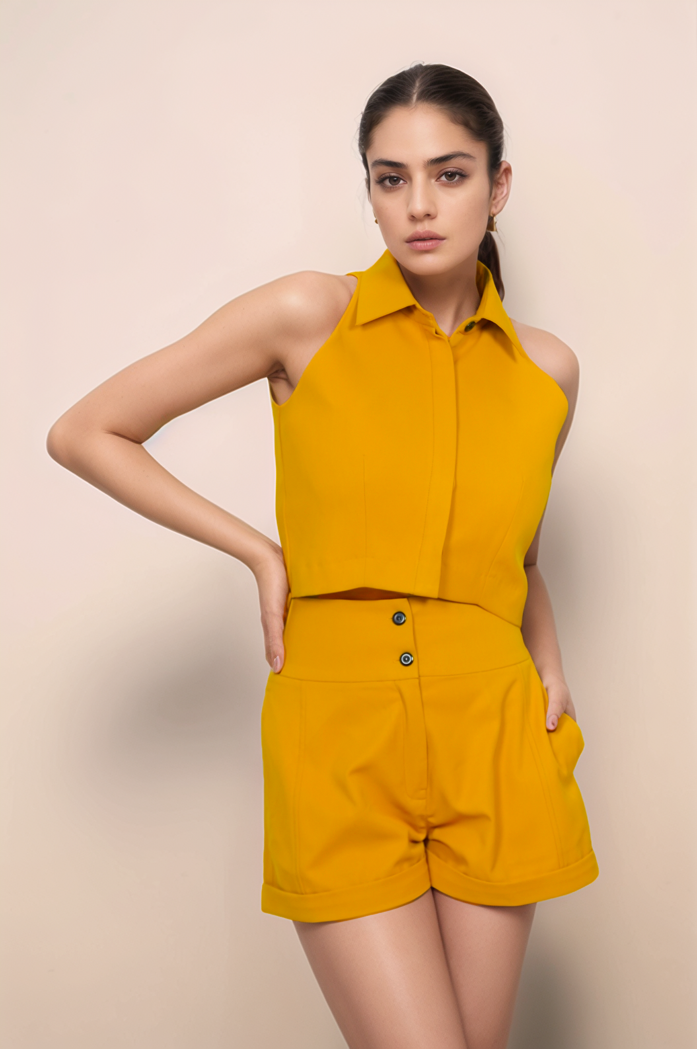 Mustard Yellow Halter Jacket Short Co-ord Suit