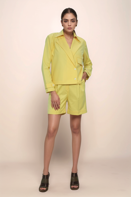 Yellow Double Breasted Shots Co-ord Suit