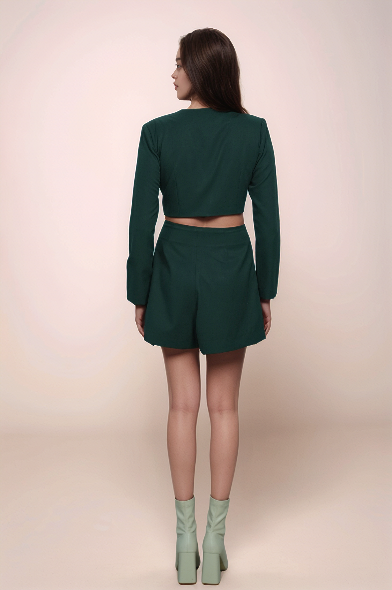 Dark Green Crop Jacket-Skort Co-ord suit