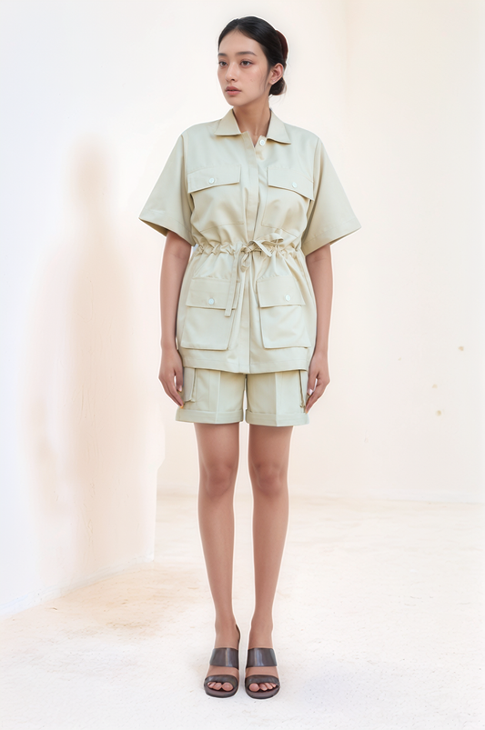 Beige Drawstring Safari Co-ord Suit