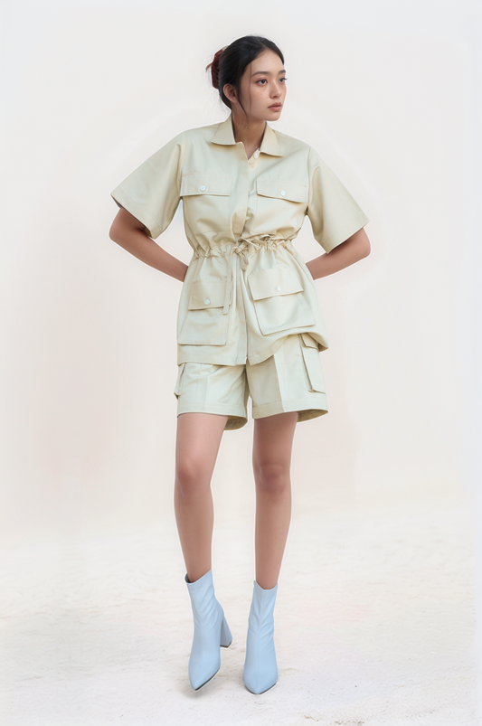 Beige Drawstring Safari Jacket