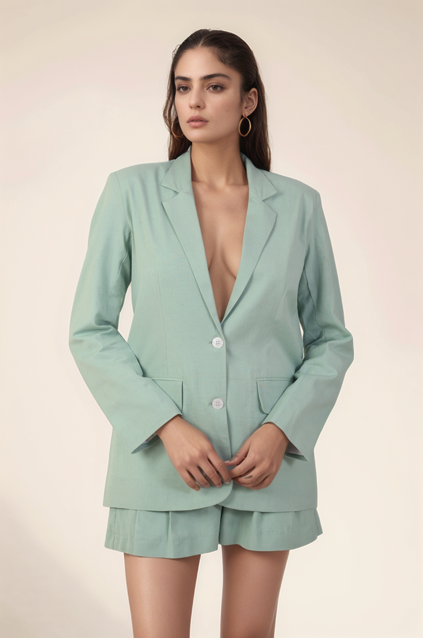 Pastel Green Cotton Blazer