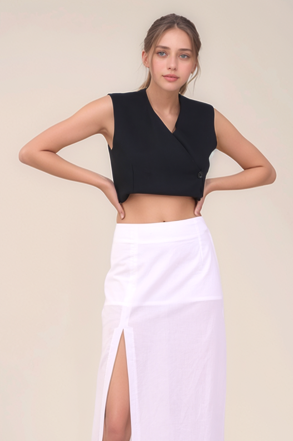 Black Overlapped Cotton Waistcoat