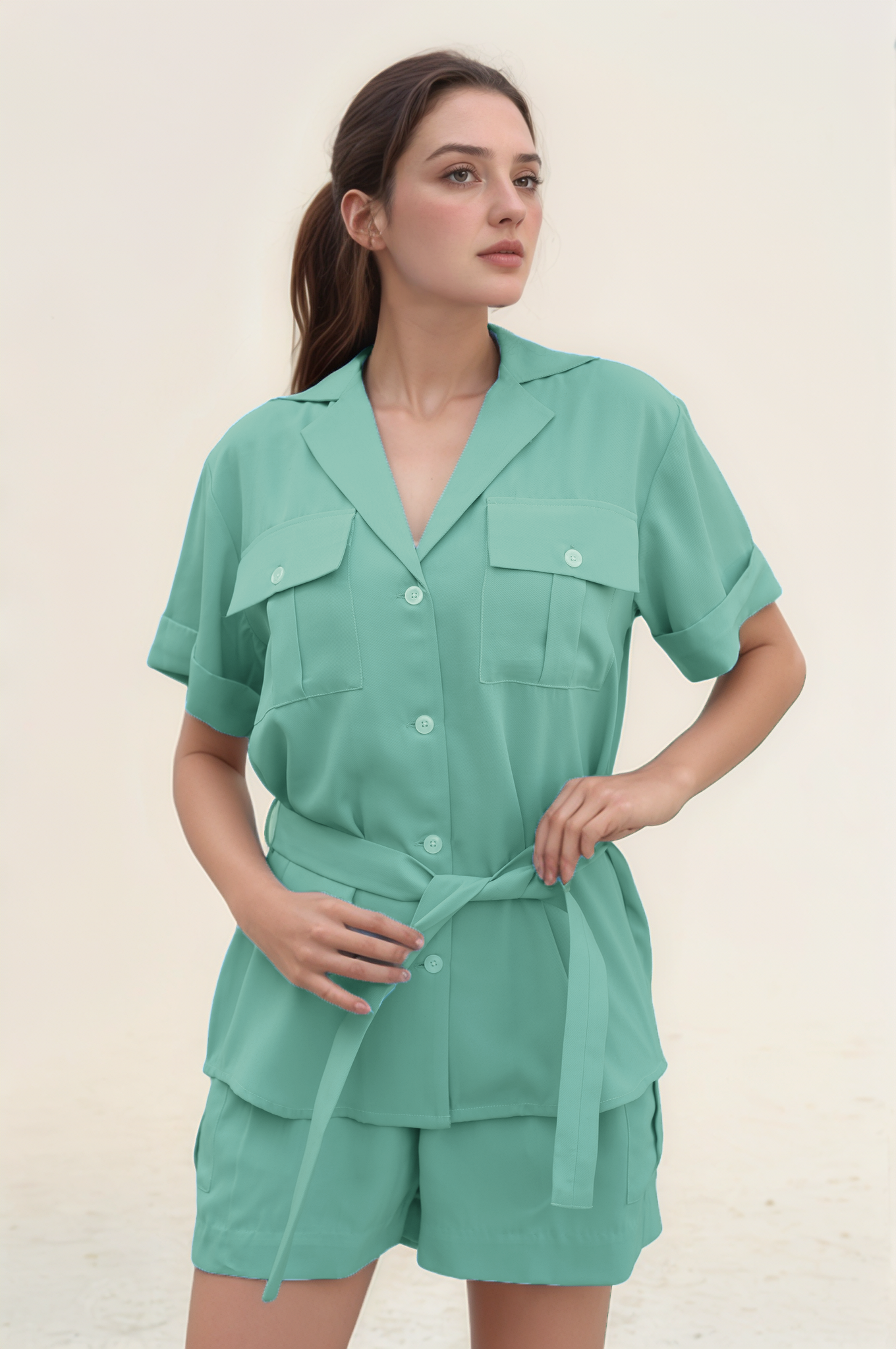 Sea Green Safari Shorts Co-ord Suit