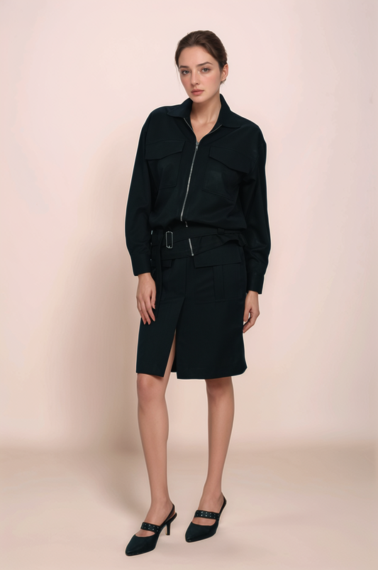 Black Zipper Jacket Co-ord Suit