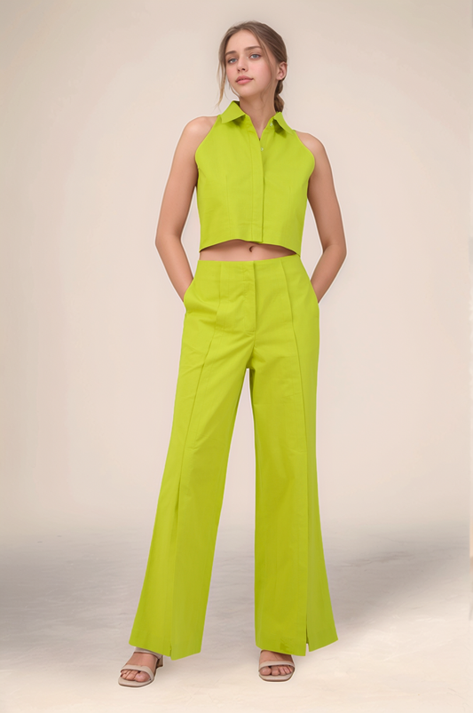 Lime Green Halter Cotton Jacket Co-ord Suit
