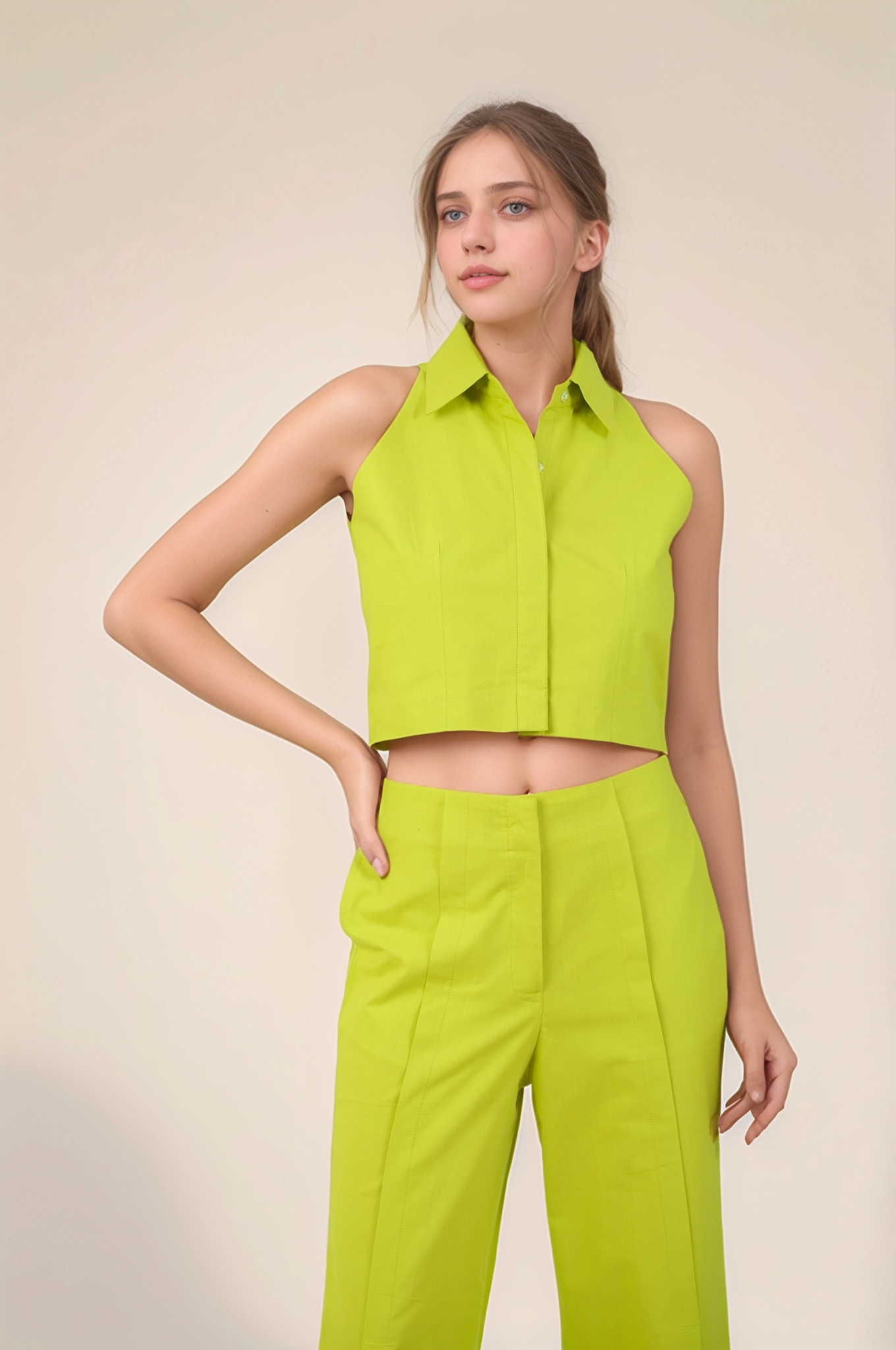 Lime Green Halter Cotton Jacket