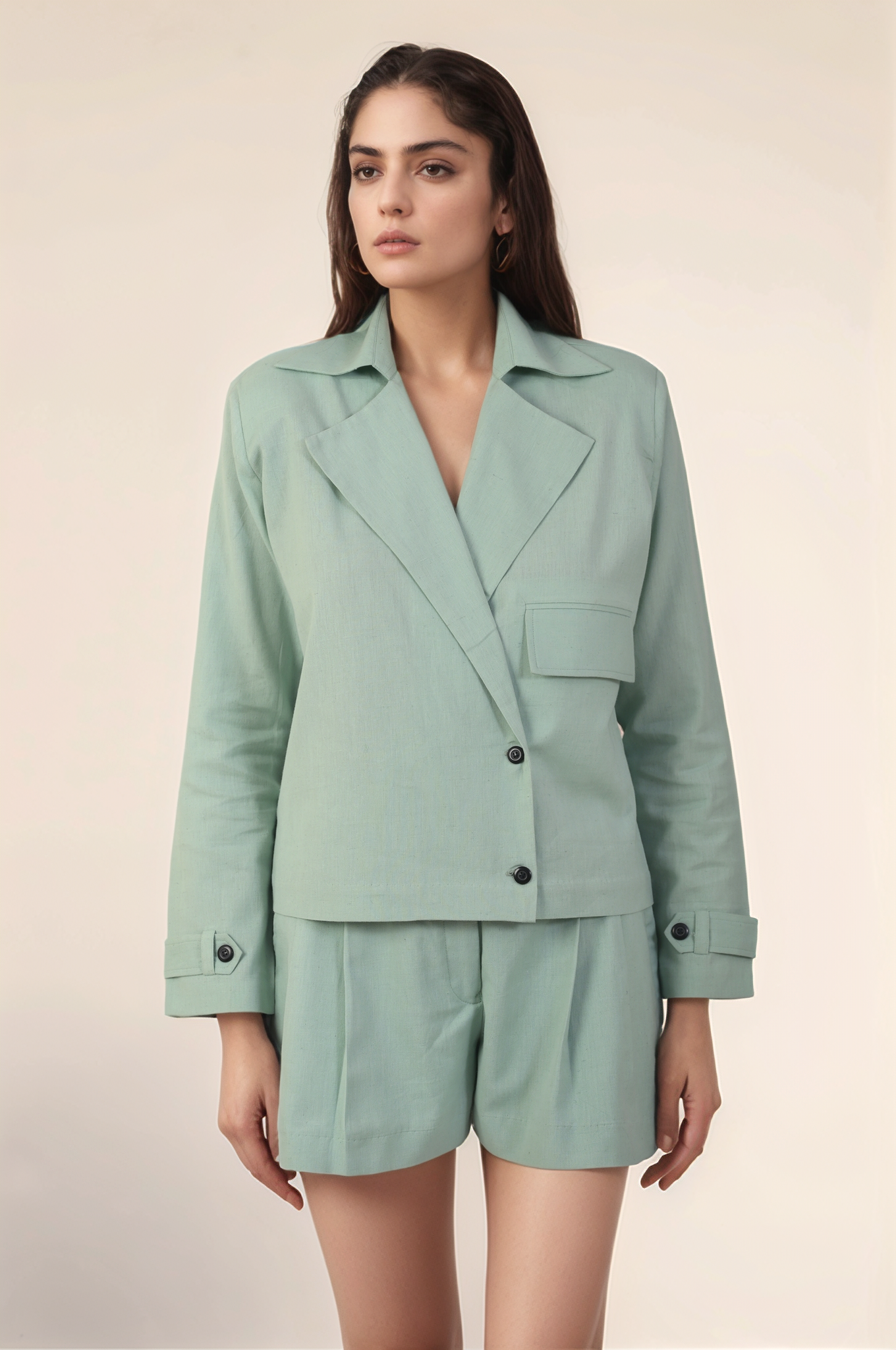 Pastel Green Cotton Casual Jacket
