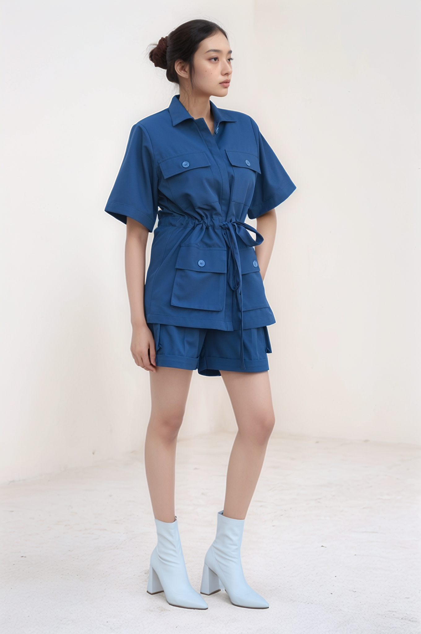 Blue Drawstring Safari Jacket