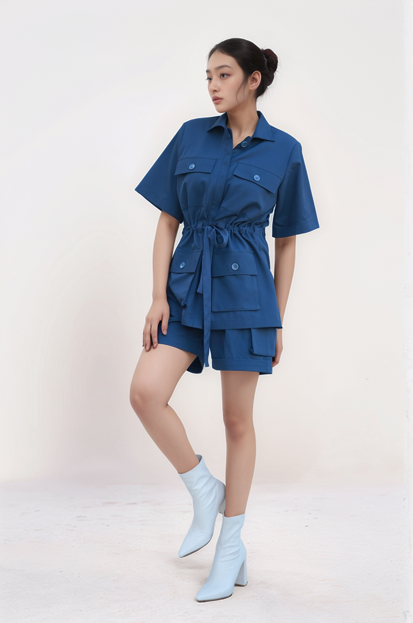 Blue Drawstring Safari Jacket