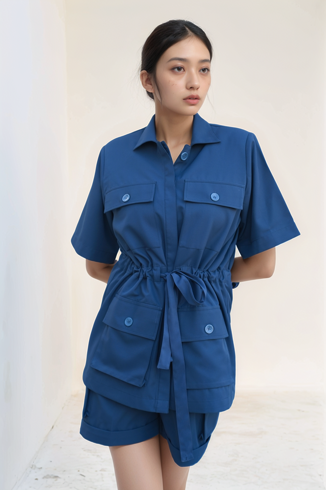 Blue Drawstring Safari Jacket