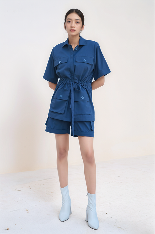 Blue Drawstring Safari Jacket