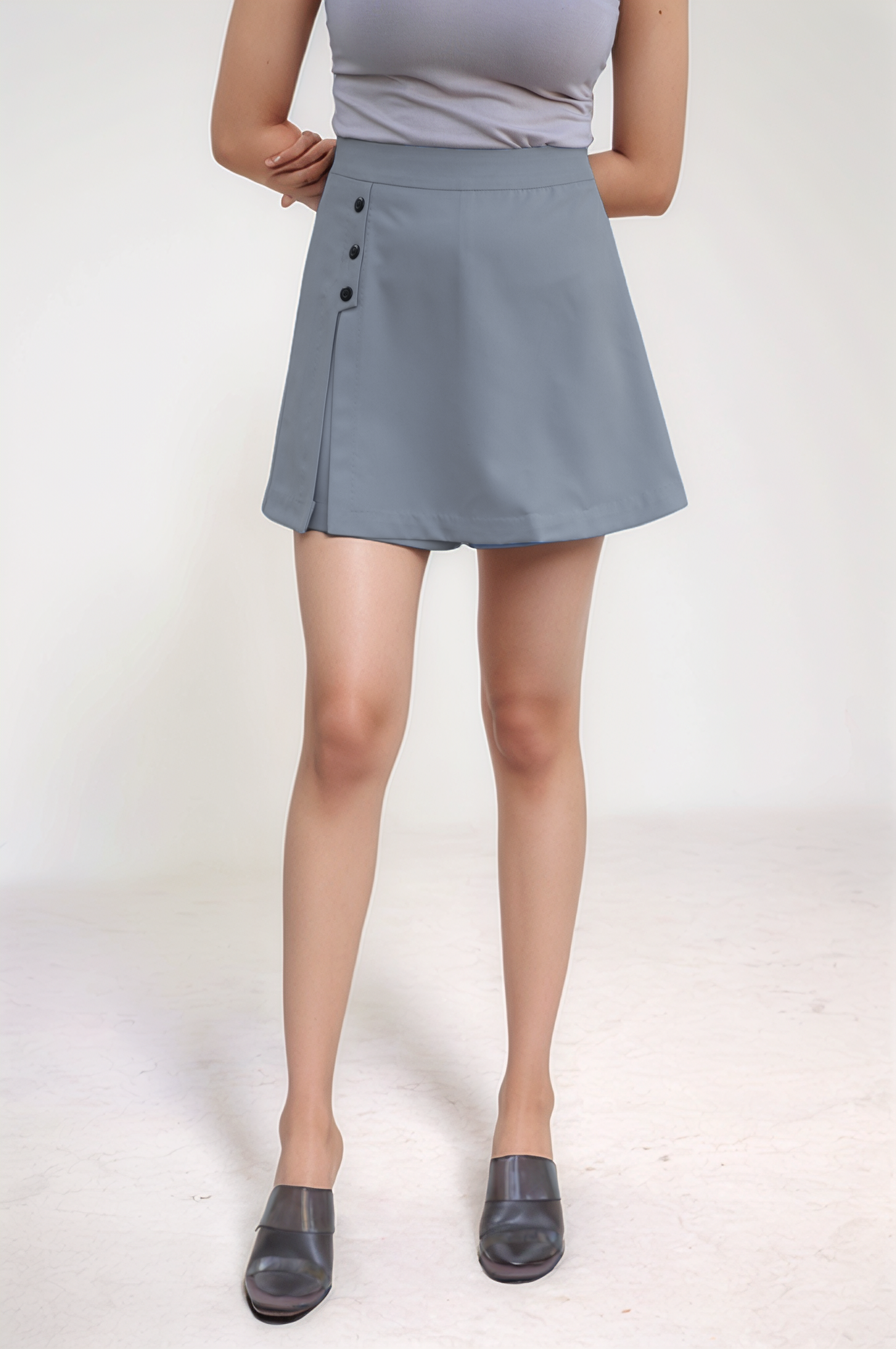 Grey Front Slit Shorts