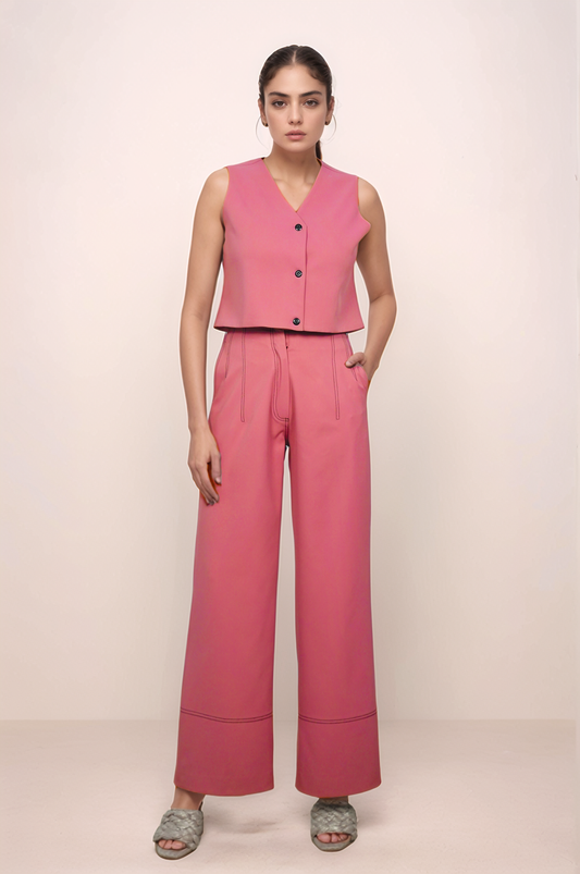 Coral Pink Crop Sleeveless Jacket Co-ord suit