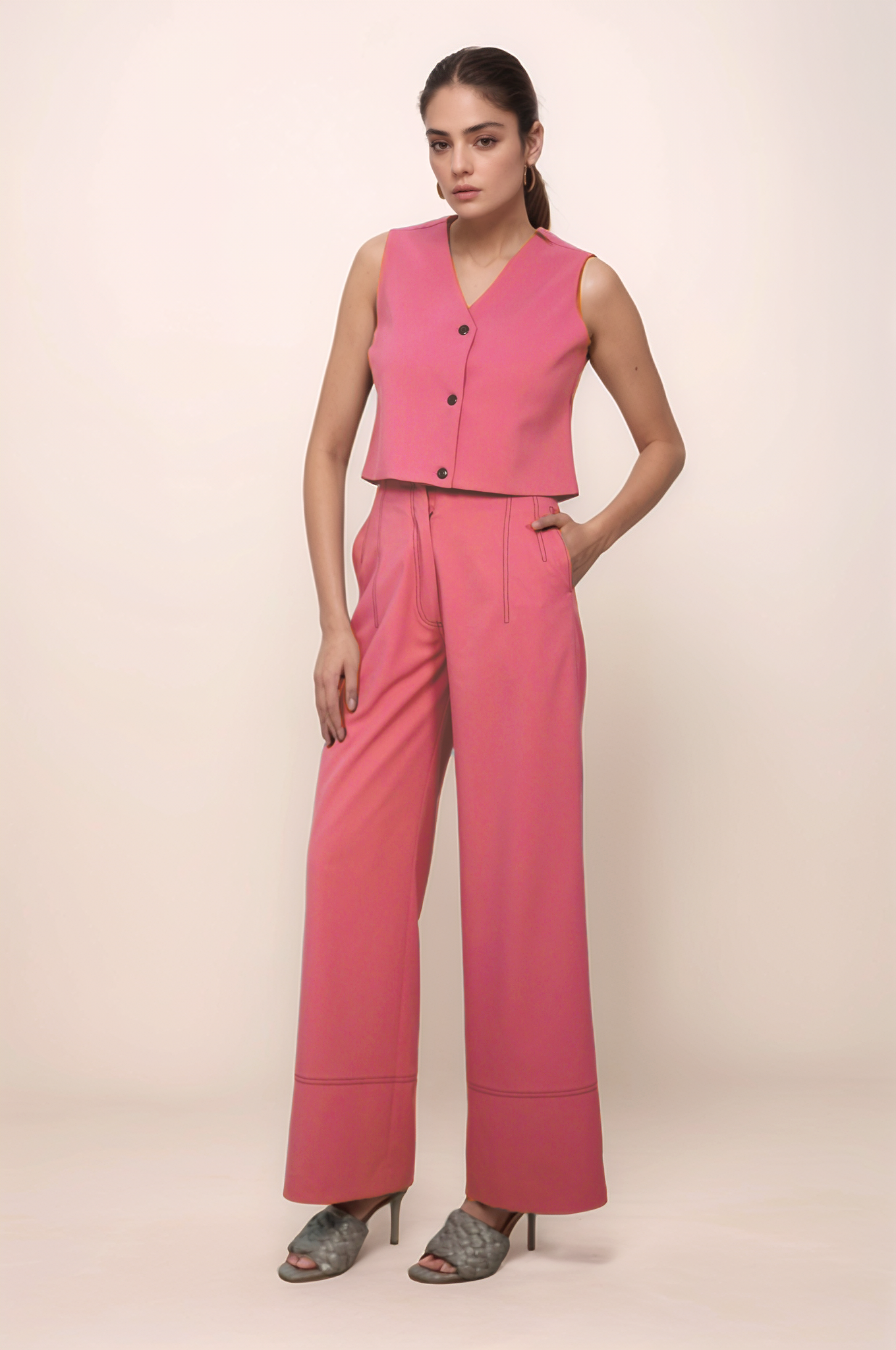 Coral Pink Straight Pants
