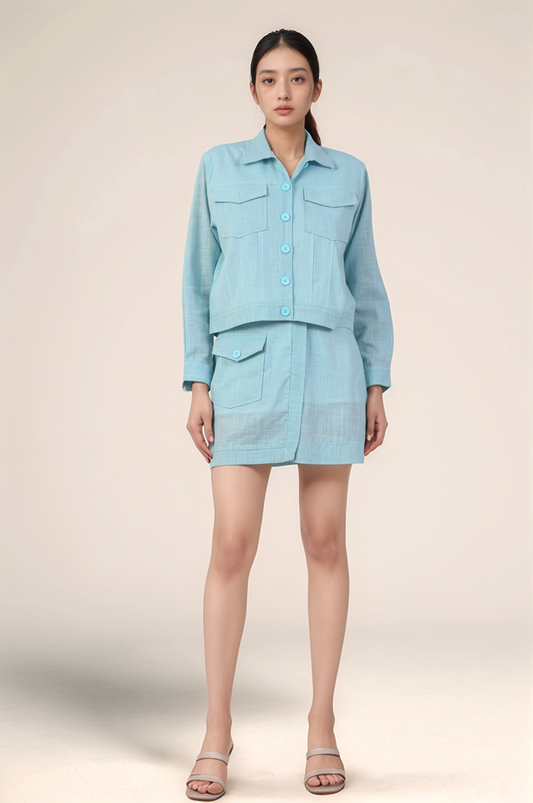 Powder Blue Overlapped Short Skirt