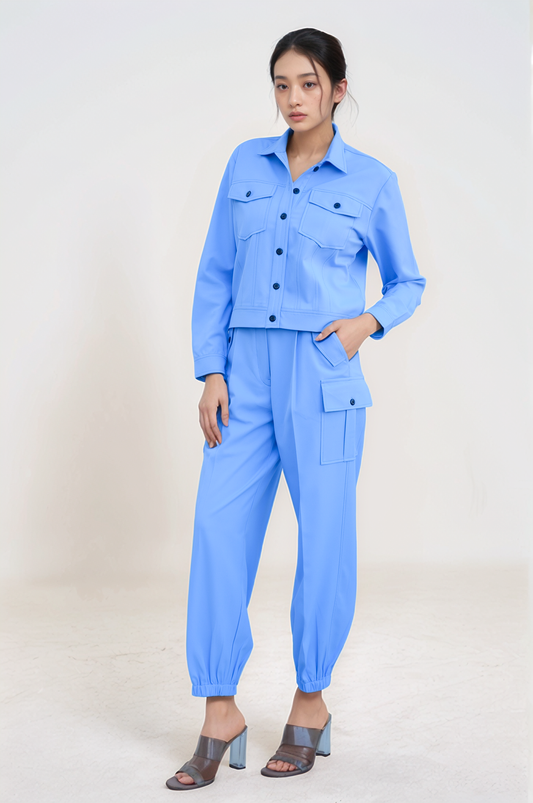 Lilac Blue Casual Jacket Co-ord Suit