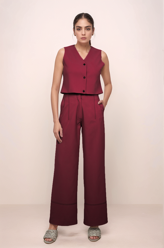 Maroon Crop Sleeveless Jacket