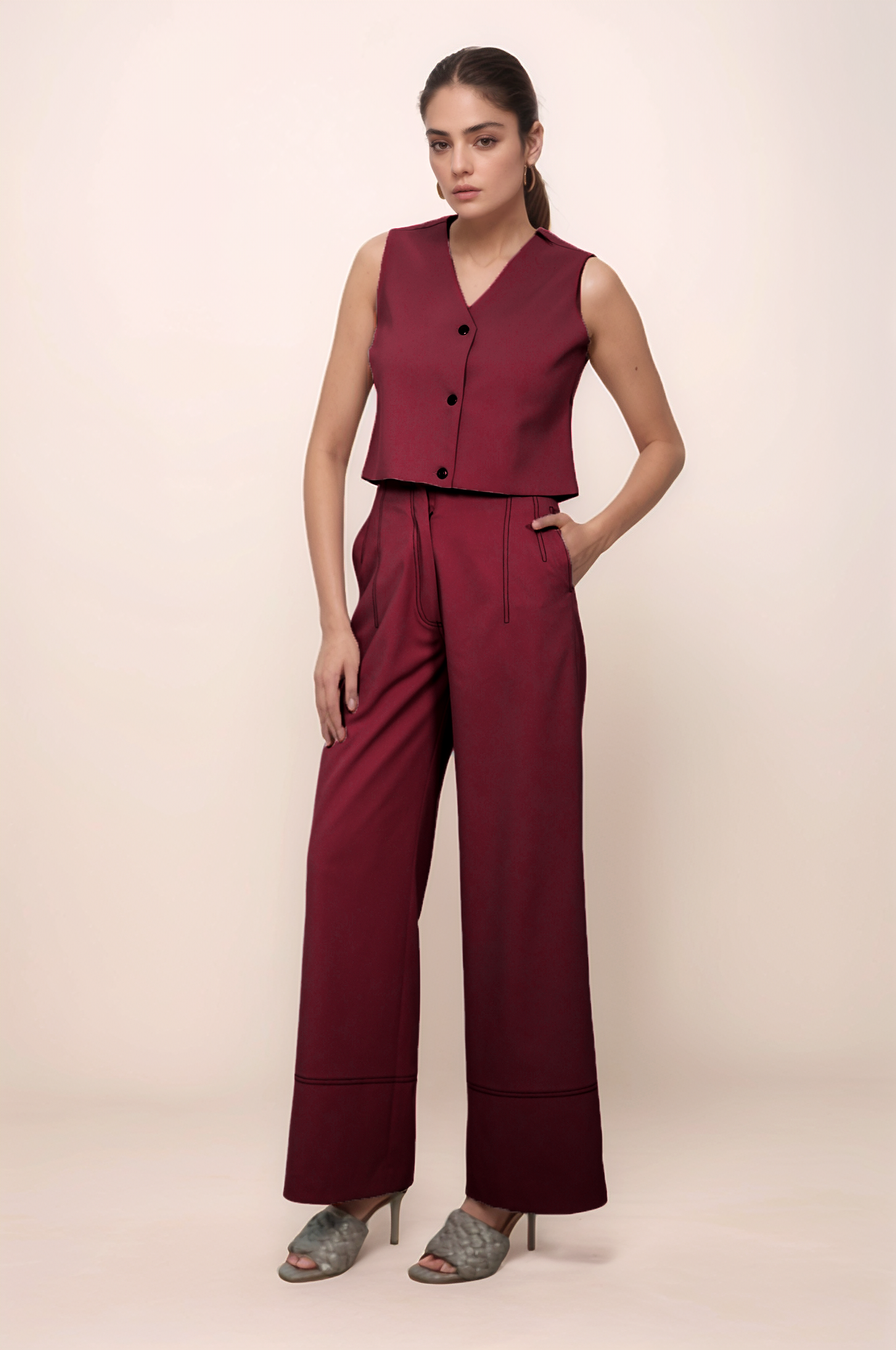 Maroon Straight Pants
