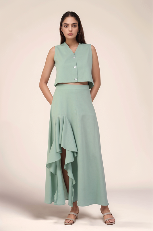 Pastel Green Cotton Waistcoat Co-ord suit