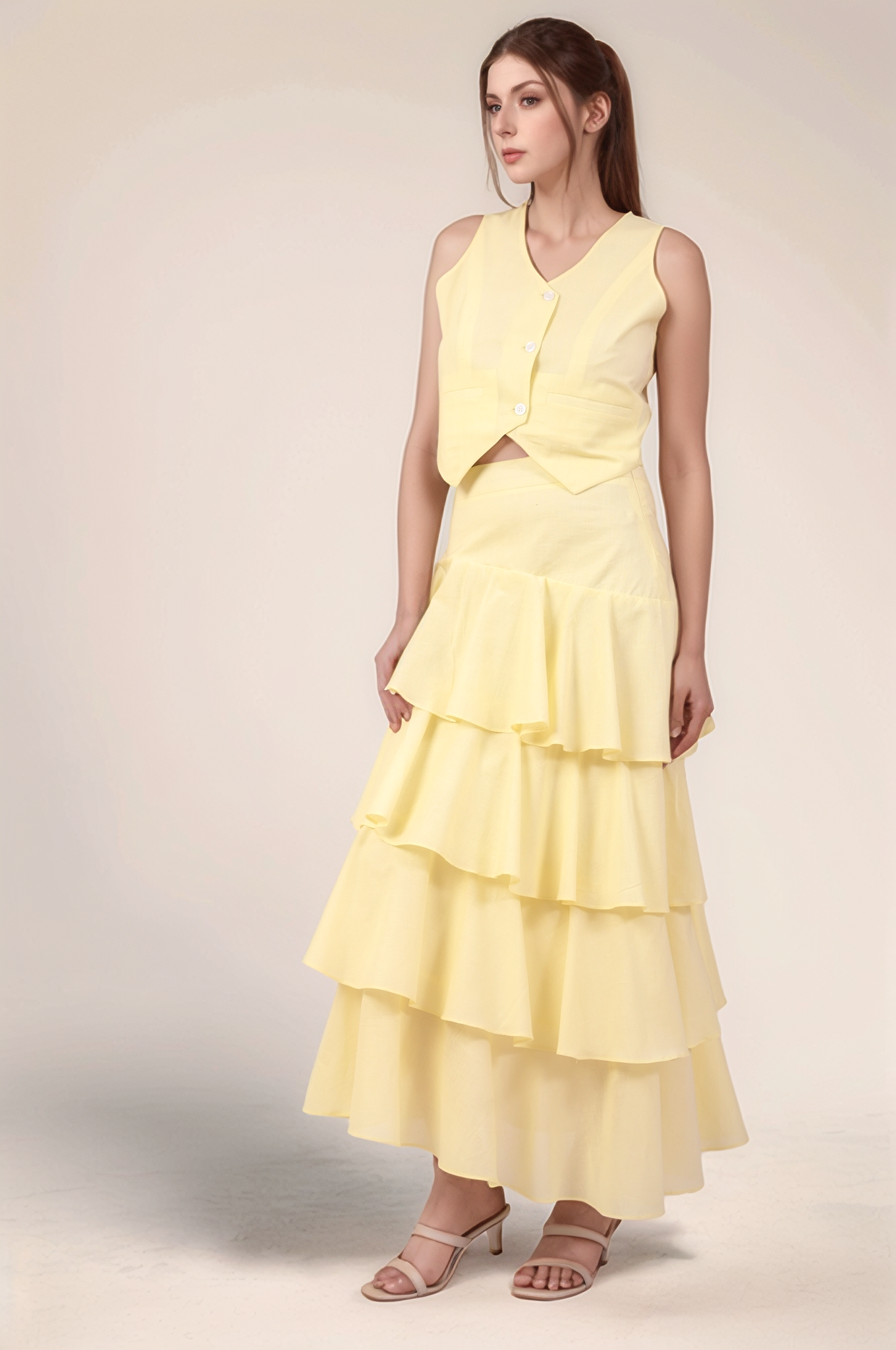 Pale Yellow V-Neck Cotton Jacket