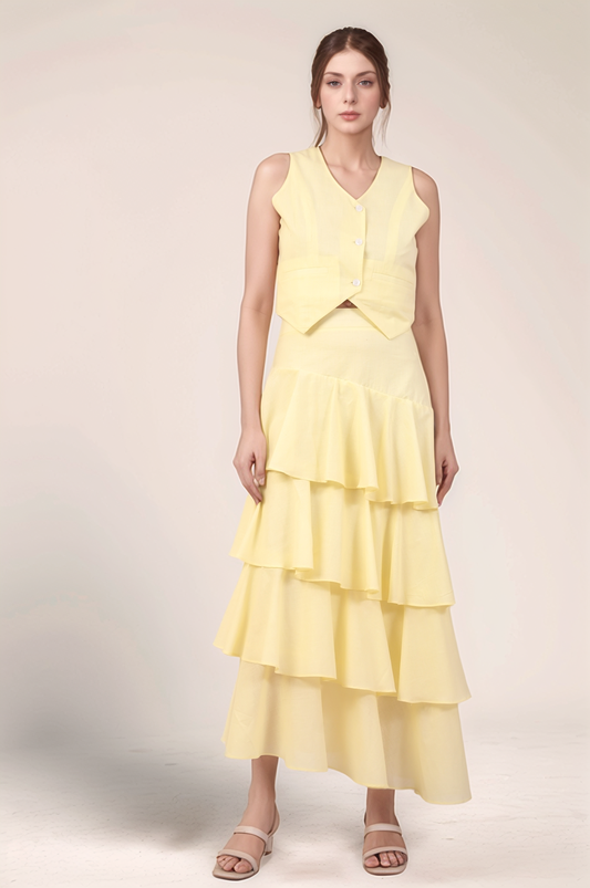 Pale Yellow V-Neck Cotton Jacket