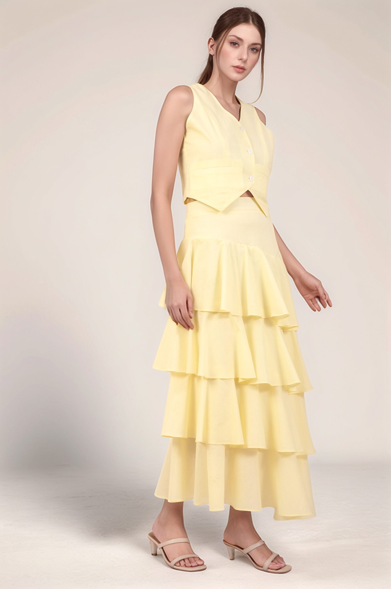 Pale Yellow V-Neck Cotton Jacket