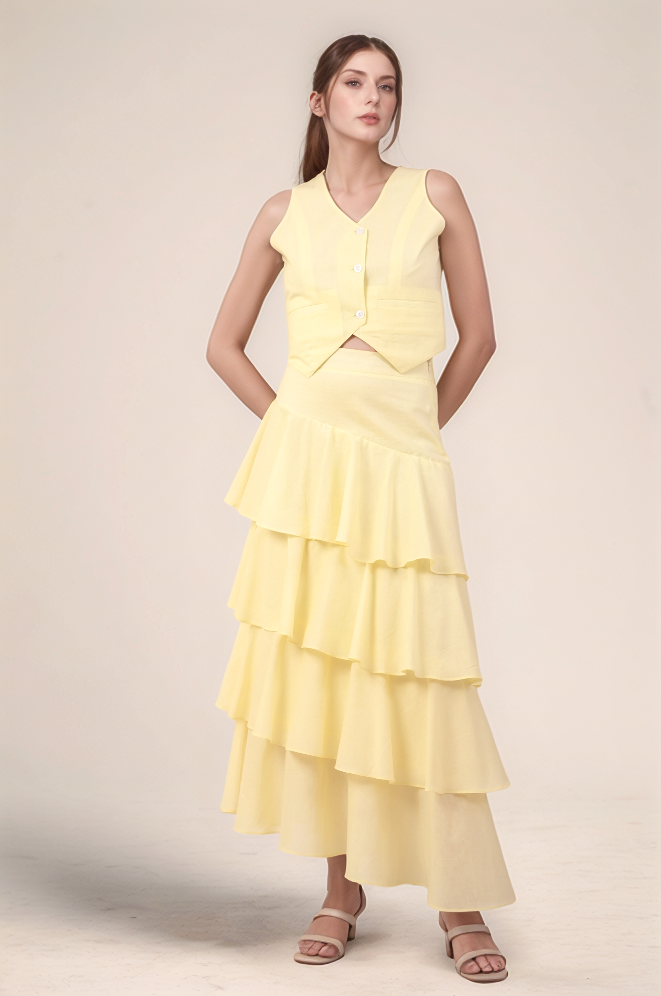 Pale Yellow V-Neck Cotton Jacket