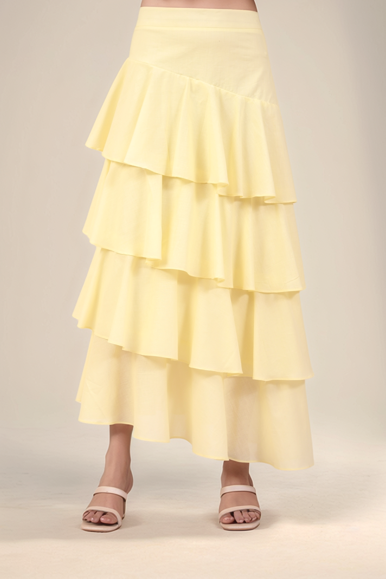 Pale Yellow V-Neck Cotton Crop Co-ord suit