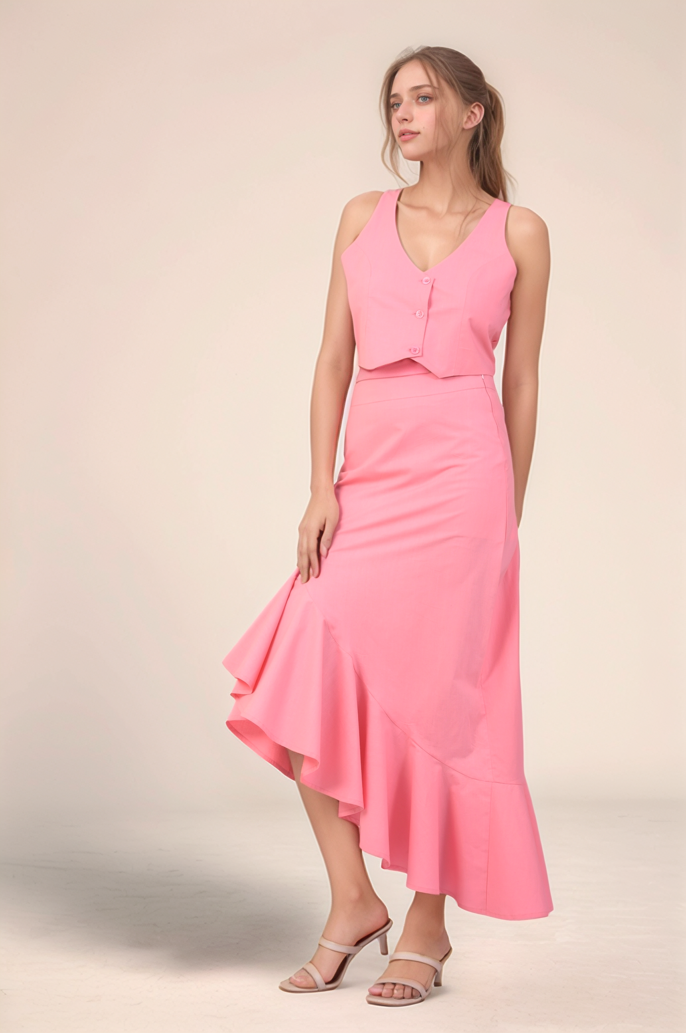 Pink V-Neck Crop Cotton Waist Coat