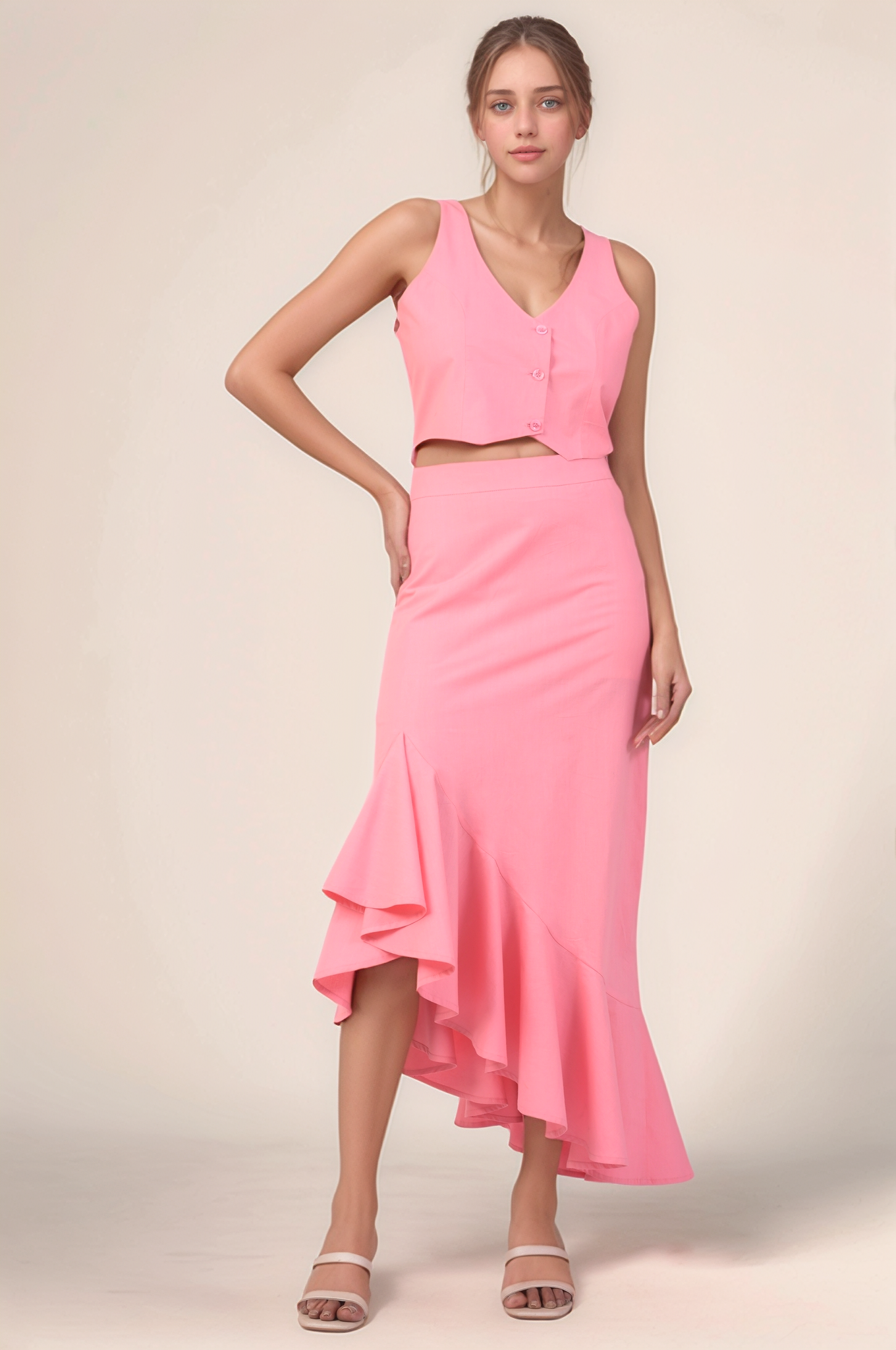 Pink Ruffle Asymmetry Skirt