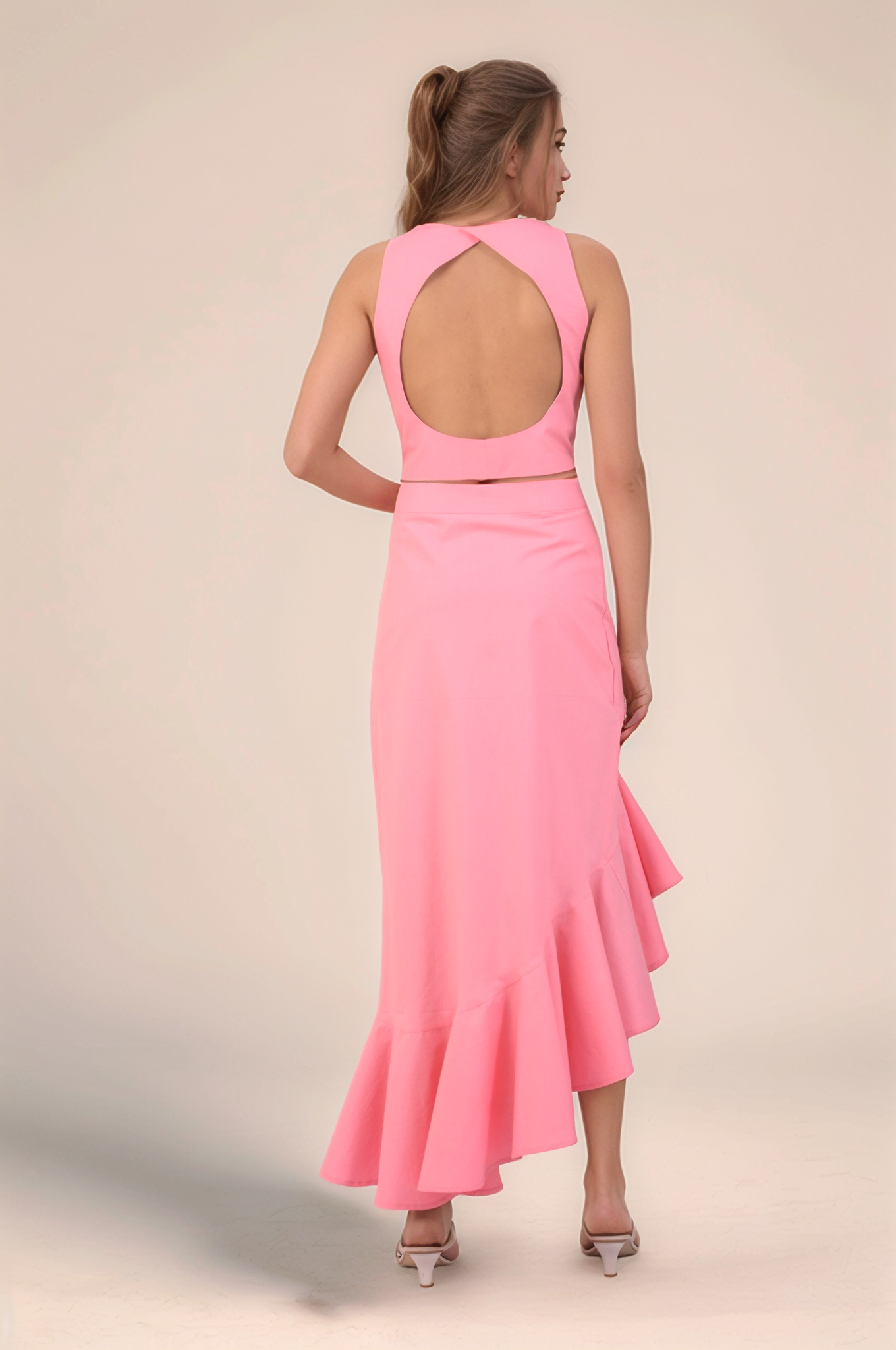 Pink V-Neck Crop Cotton Waist Coat