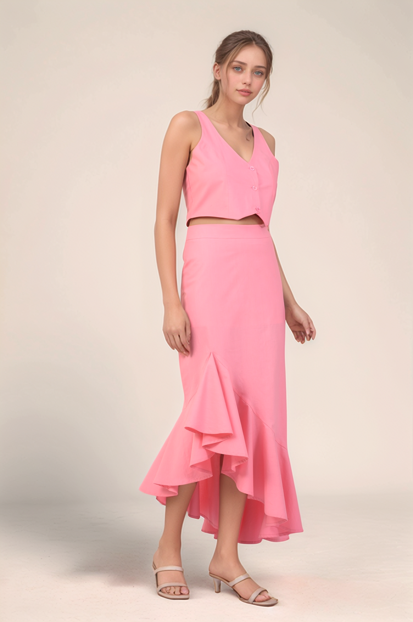 Pink V-Neck Crop Cotton Waist Coat