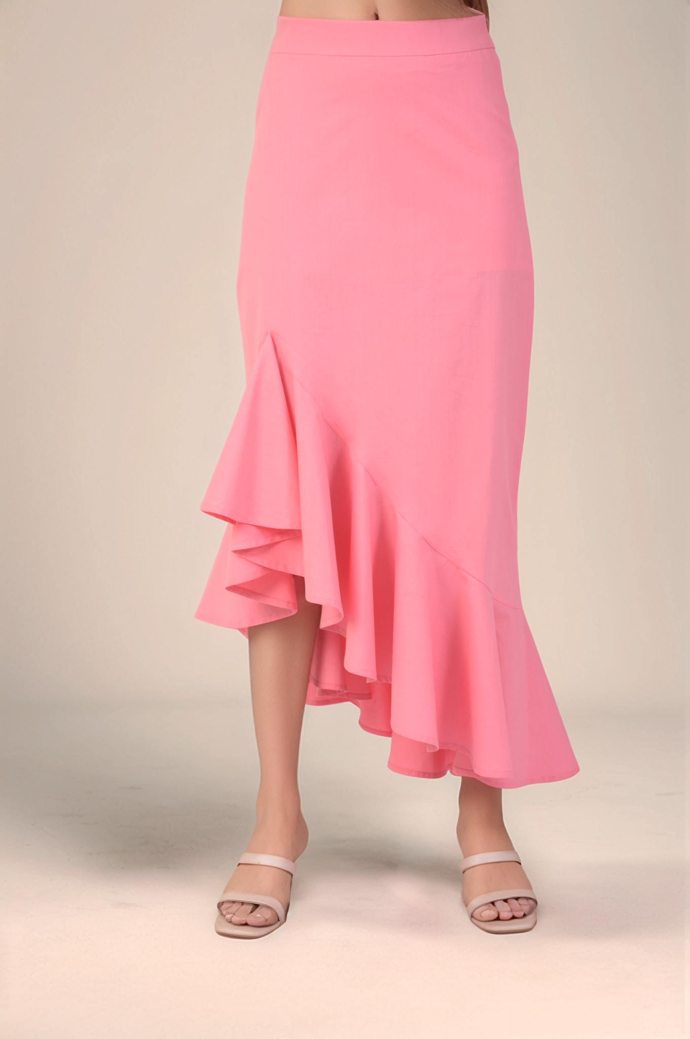 Pink Ruffle Asymmetry Skirt