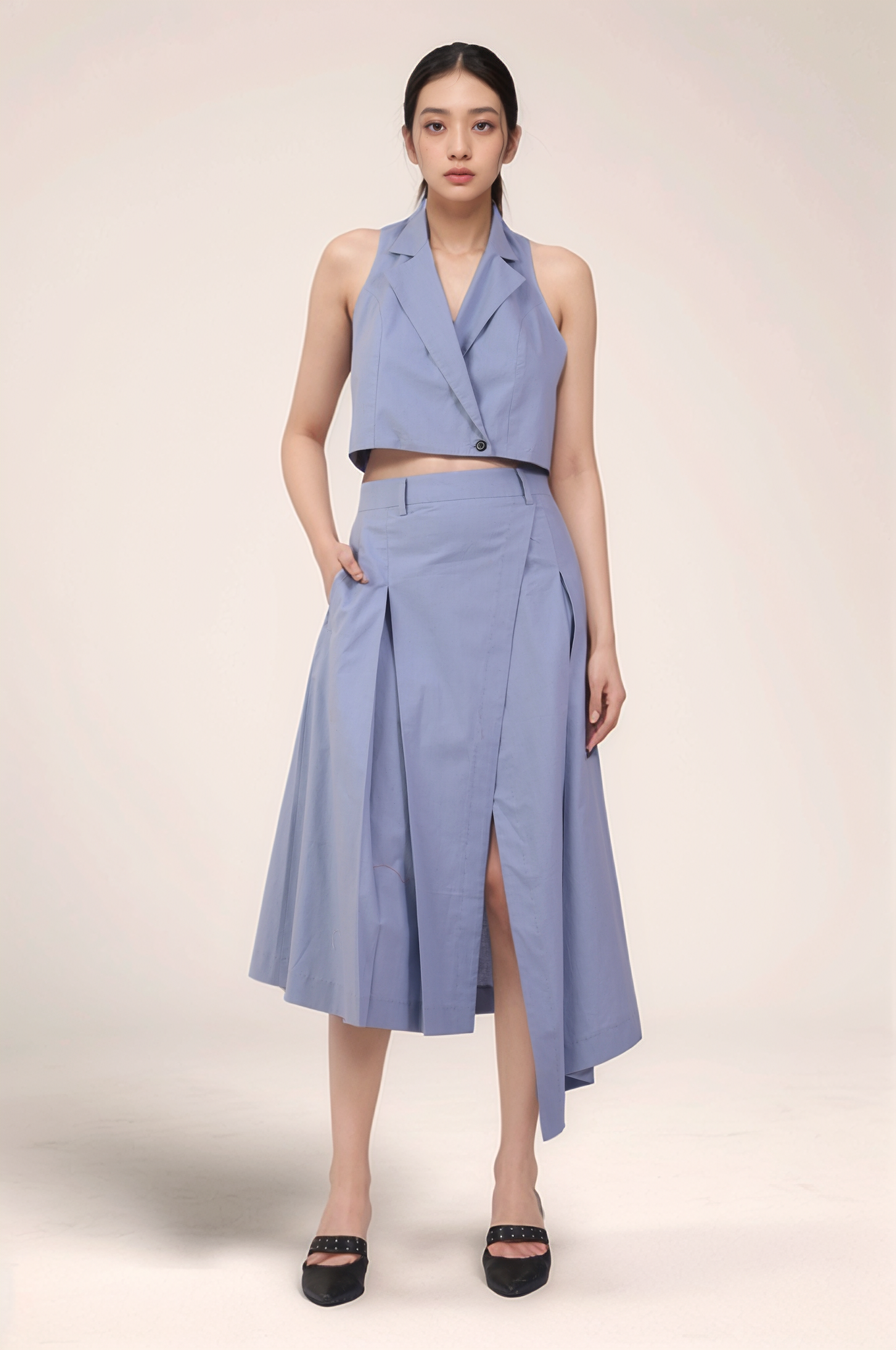 Cadet Grey Overlapped Skirt