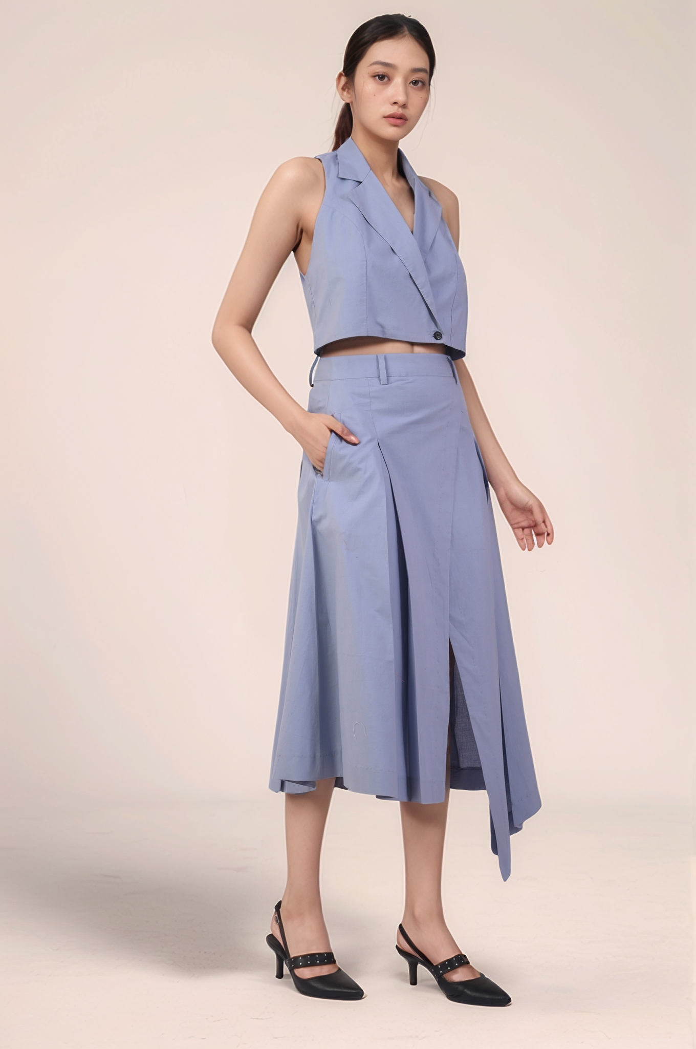 Cadet Grey Overlapped Skirt