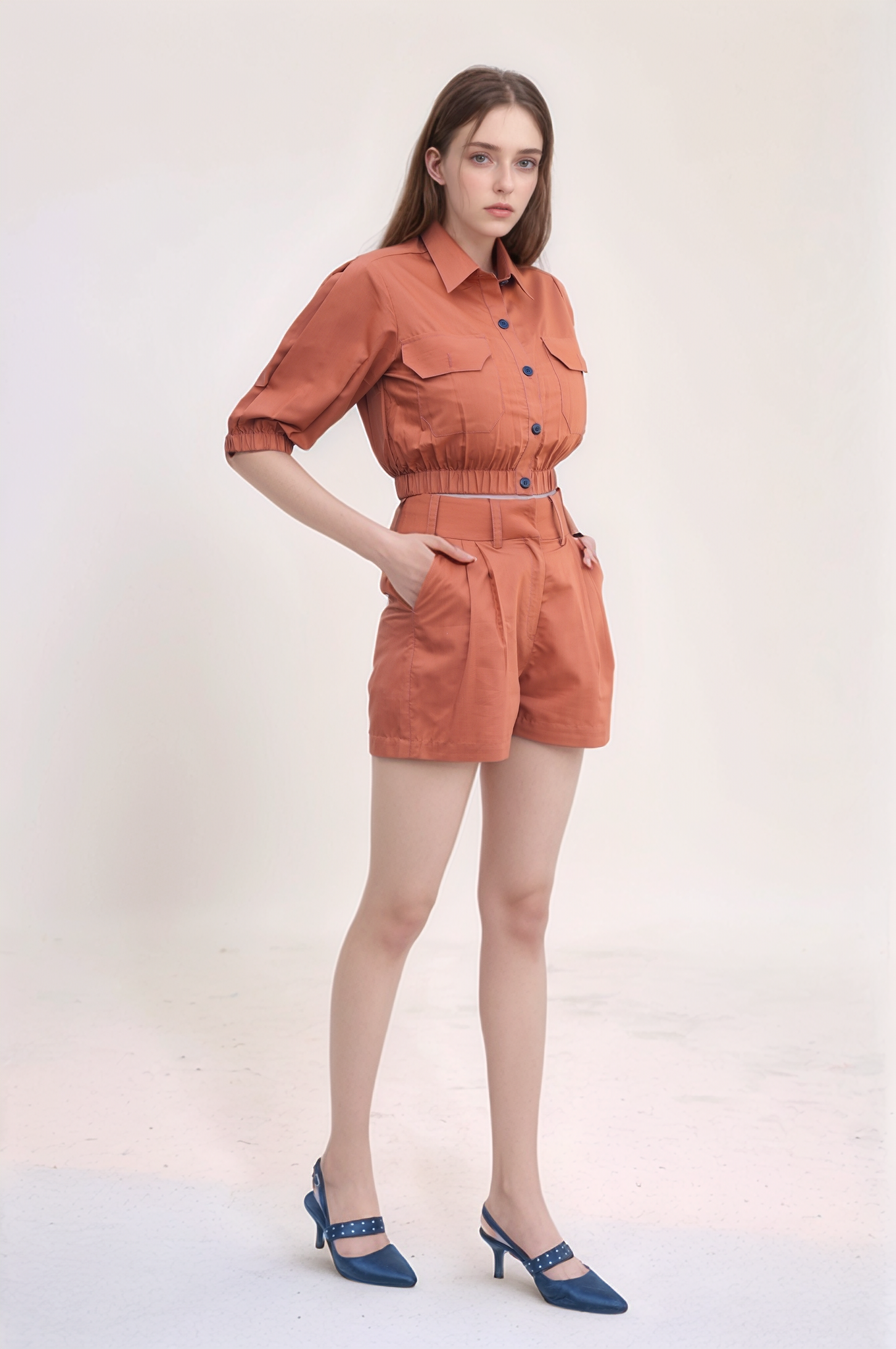 Rust Pleated Shorts