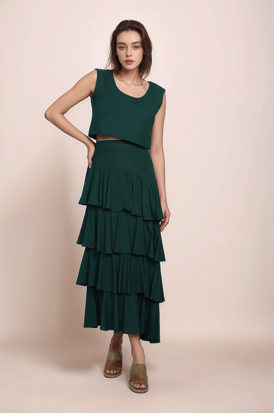 Green Cotton Crop Top Co-ord Suit