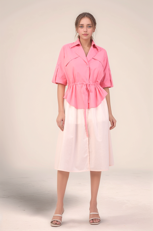 Pink Cotton Layered Dress