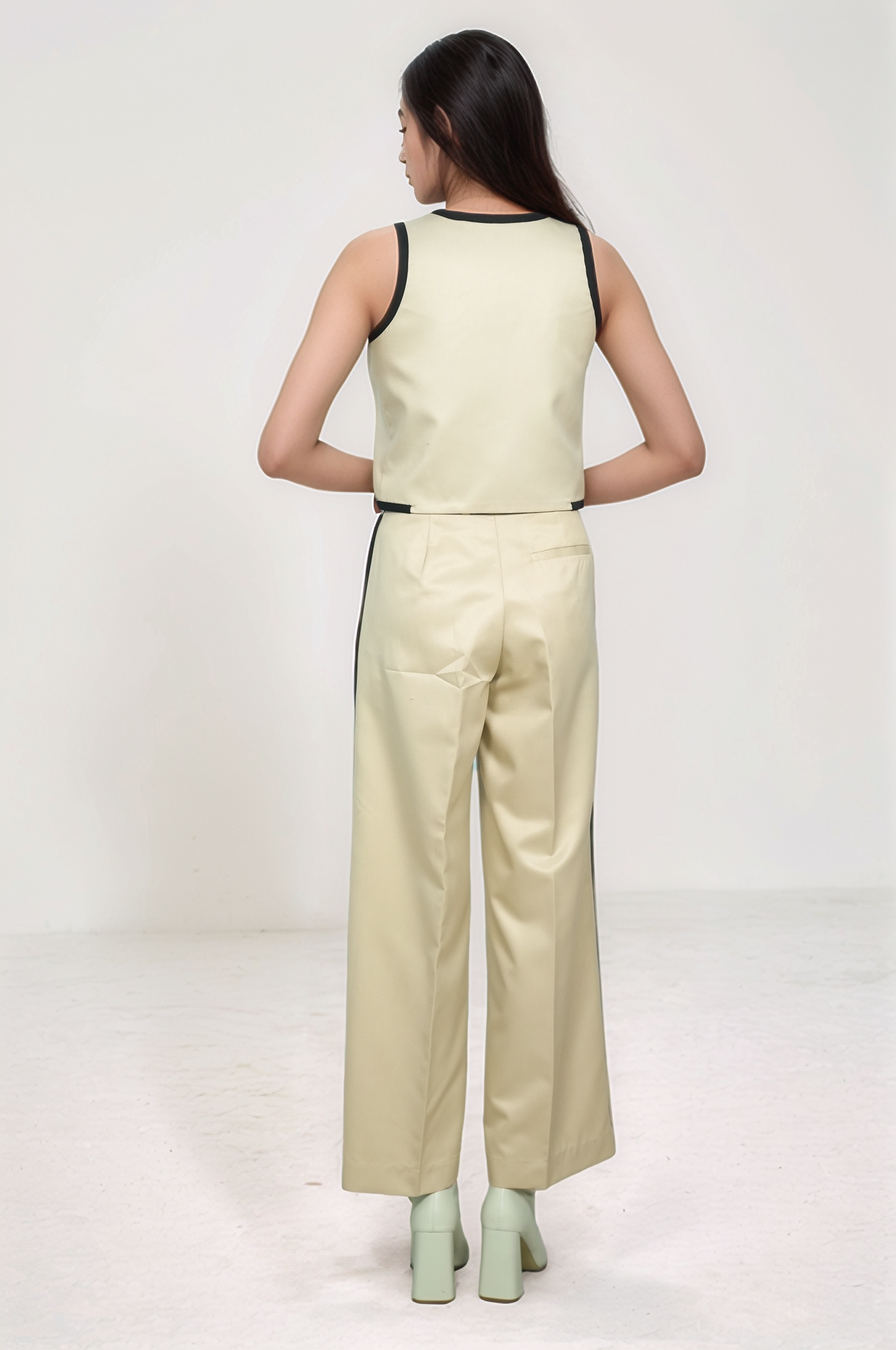 Beige Black Piping waistcoat Co-ord Suit
