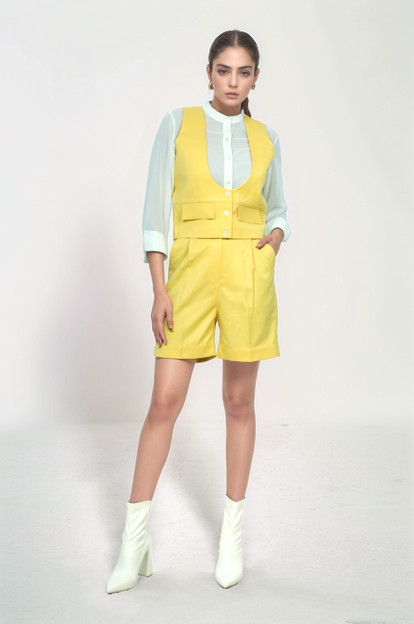 Yellow Pleated Shorts
