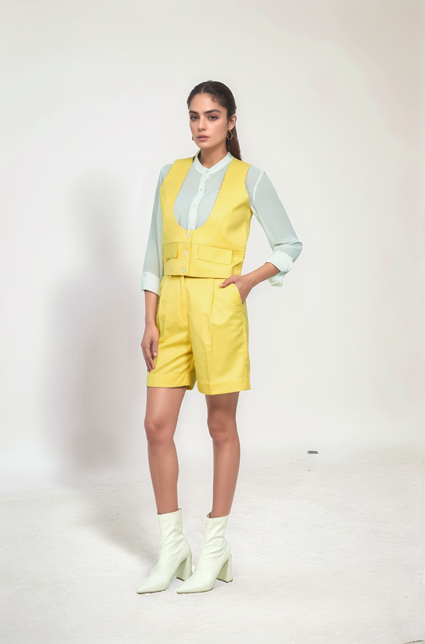 Yellow Pleated Shorts