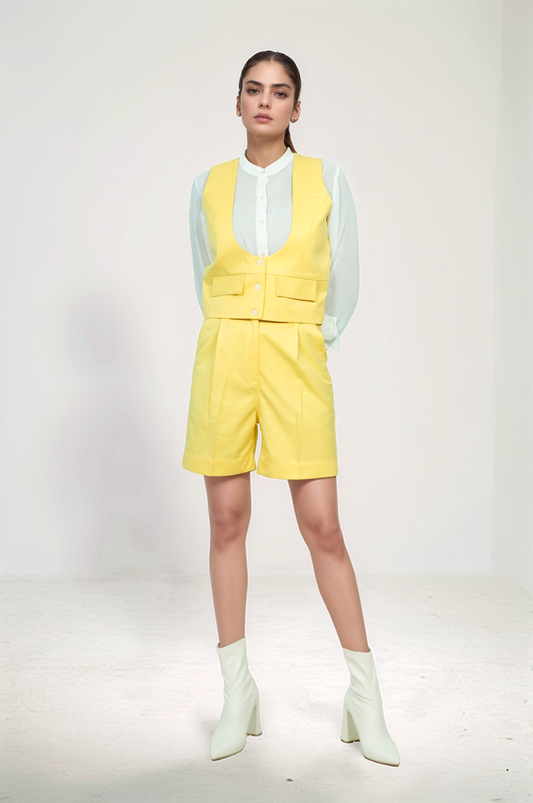 Yellow Pleated Shorts