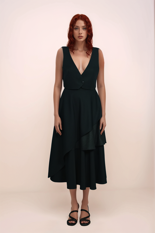 Black Loose V-Neck Jacket Co-ord Suit