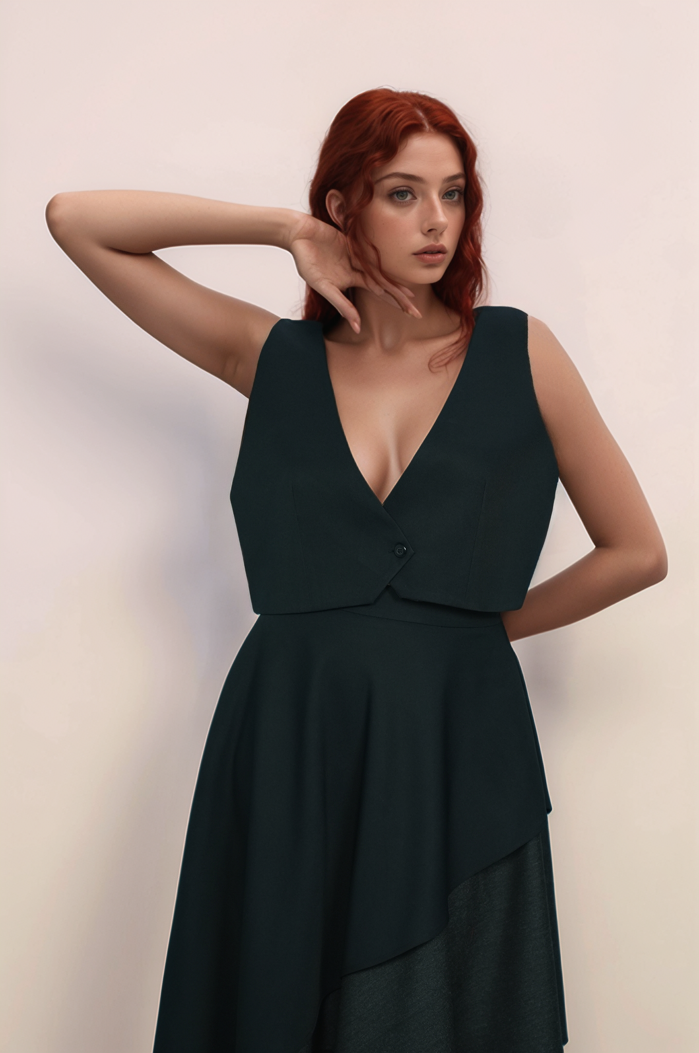Black Loose V-Neck Jacket Co-ord Suit