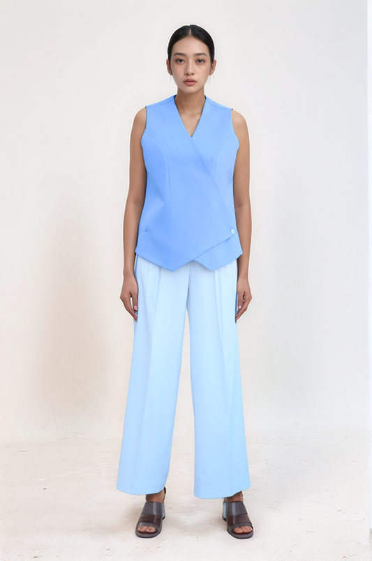 Lilac Blue Overlapped Waistcoat Co-ord Suit