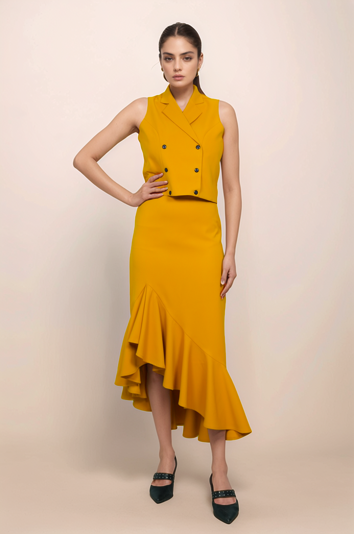 Turmeric Yellow Double Breasted Waistcoat Co-ord Suit