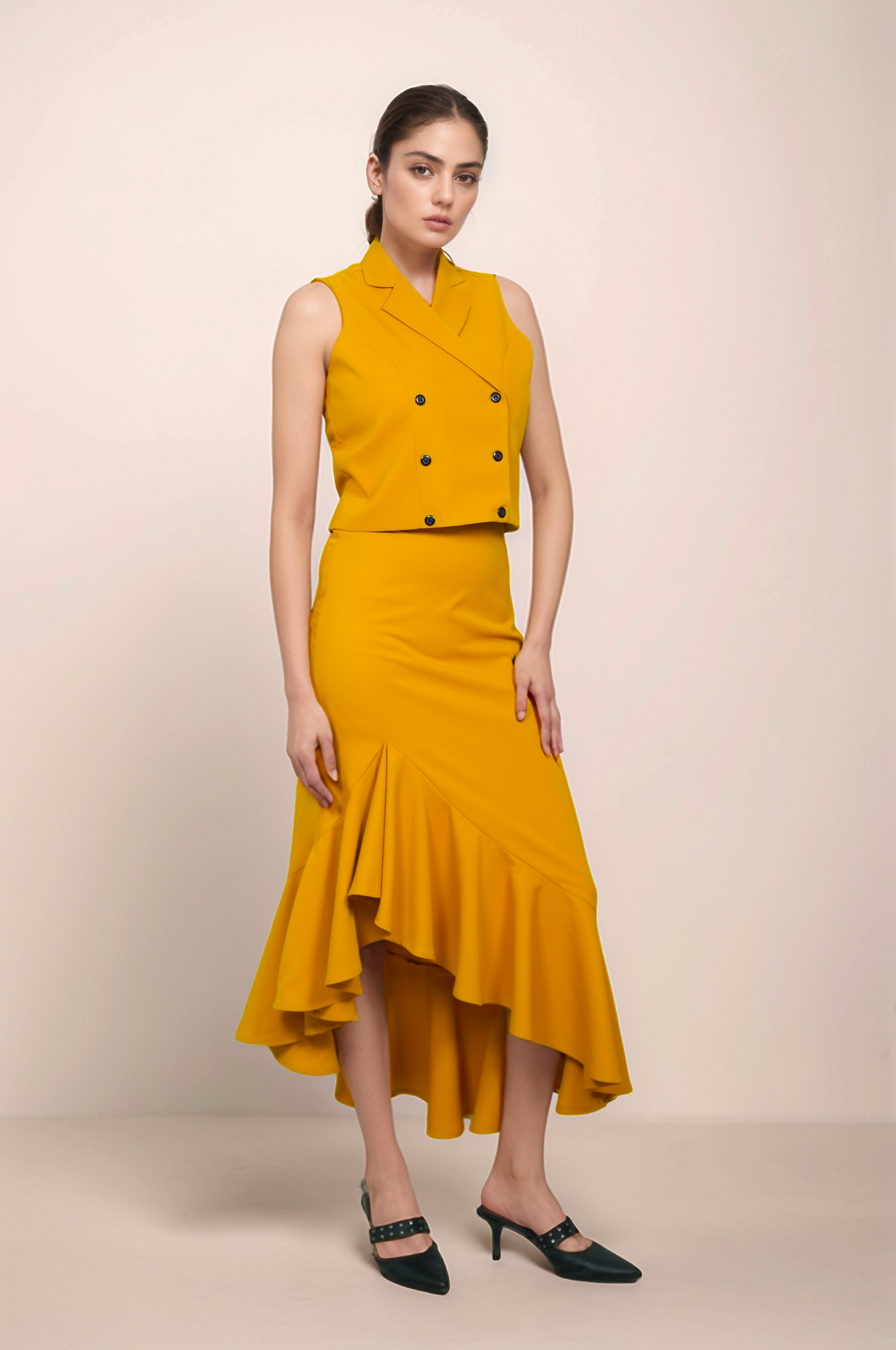 Turmeric Yellow Double Breasted Waistcoat Co-ord Suit