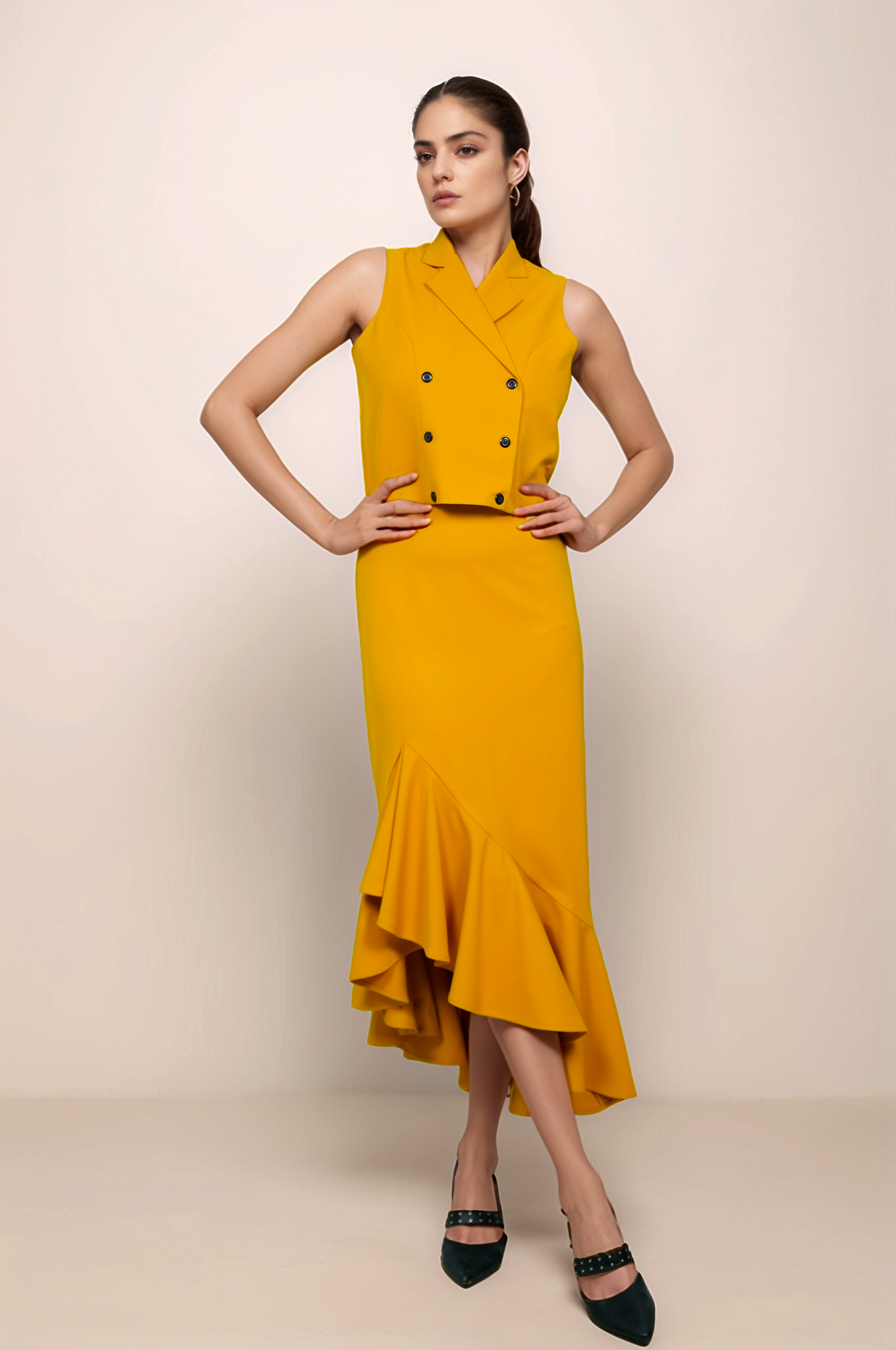 Turmeric Yellow Double Breasted Waistcoat Co-ord Suit